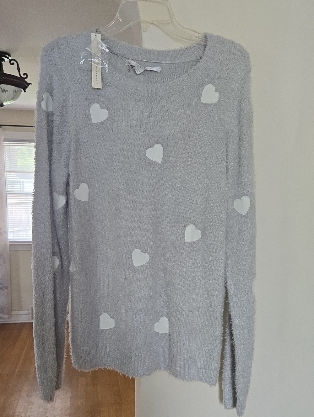 LC Lauren Conrad Light Gray Heart Crewneck Sweater
